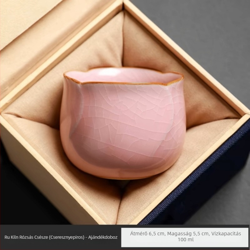 Ru Kiln mesterség porcelán teáscsésze, rózsaszín, elegáns, magas minőségű teáscsésze, rózsás dizájn, pár csésze