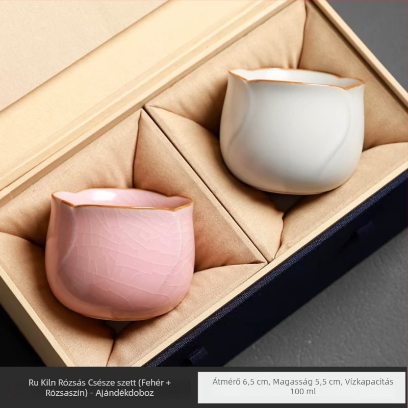 Ru Kiln mesterség porcelán teáscsésze, rózsaszín, elegáns, magas minőségű teáscsésze, rózsás dizájn, pár csésze