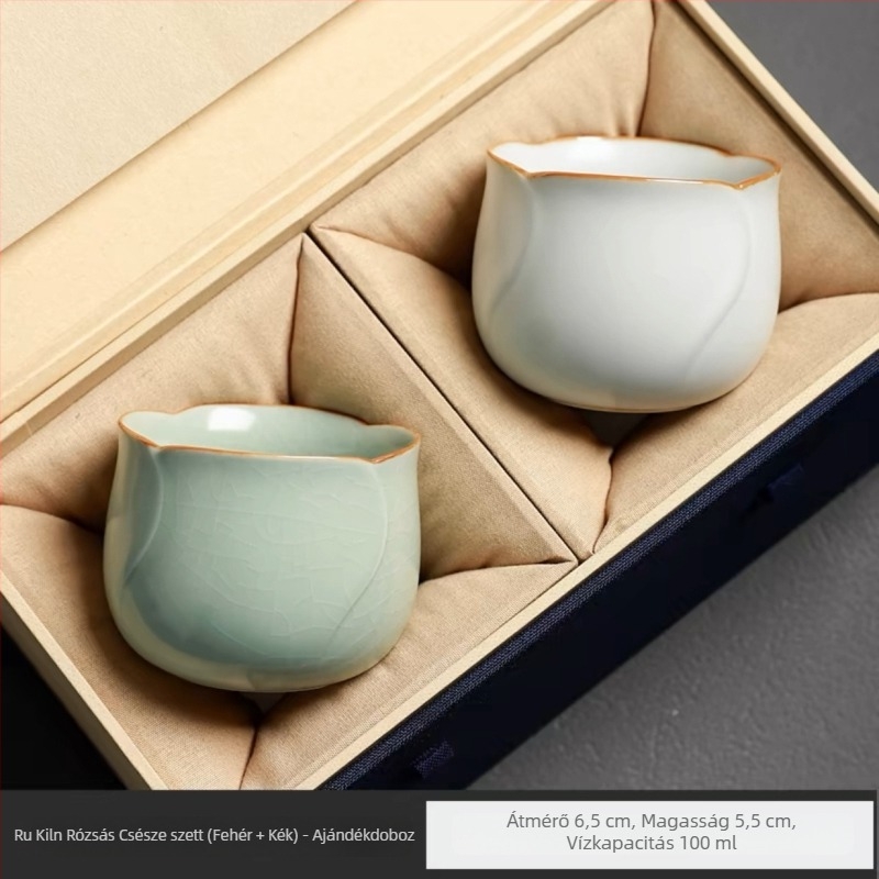 Ru Kiln mesterség porcelán teáscsésze, rózsaszín, elegáns, magas minőségű teáscsésze, rózsás dizájn, pár csésze