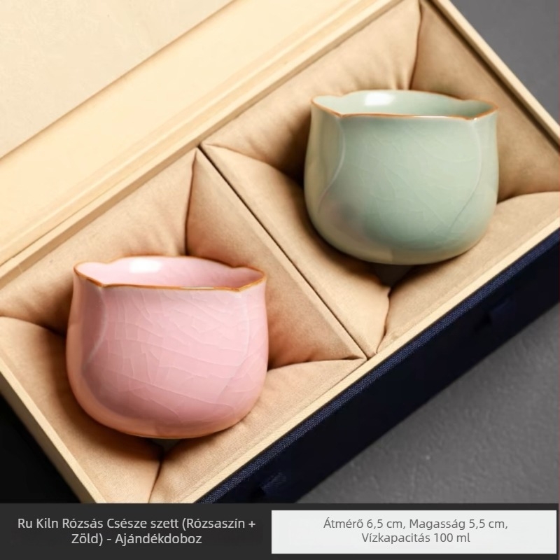 Ru Kiln mesterség porcelán teáscsésze, rózsaszín, elegáns, magas minőségű teáscsésze, rózsás dizájn, pár csésze