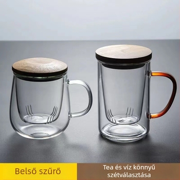 Hőálló üvegből készült teázó pohár szűrővel és fogantyúval, átlátszó, otthonra és irodába