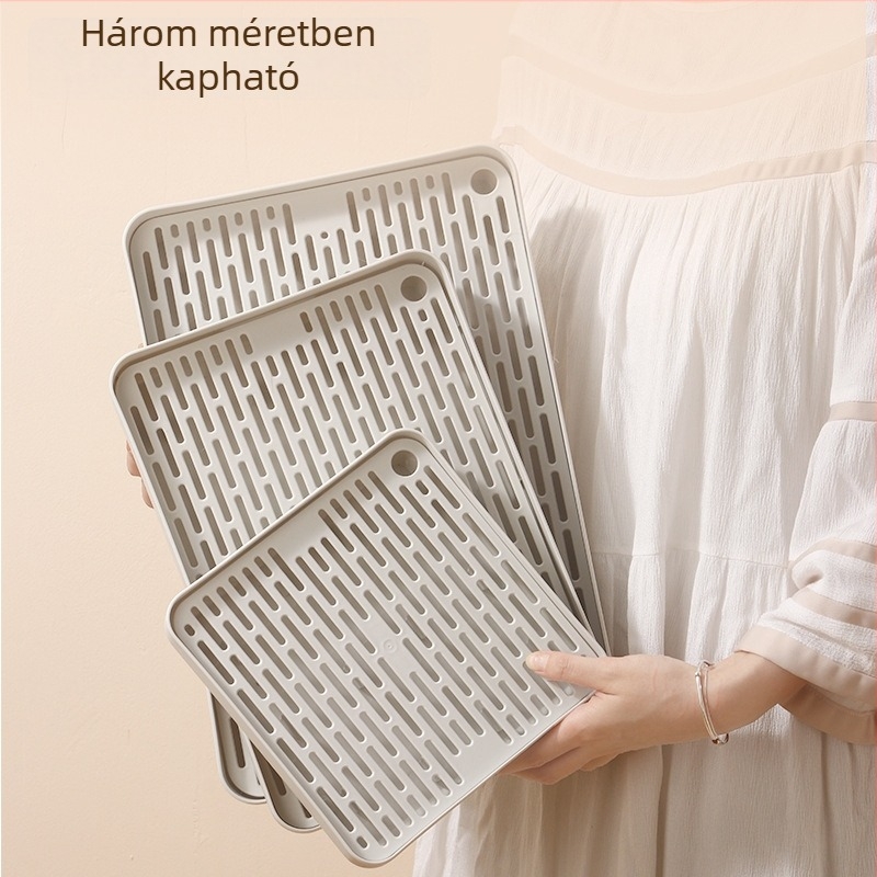 Kétszintes műanyag leeresztő tálca konyhához, pohár- és evőeszköz-tartó, gyümölcs- és zöldségtároló