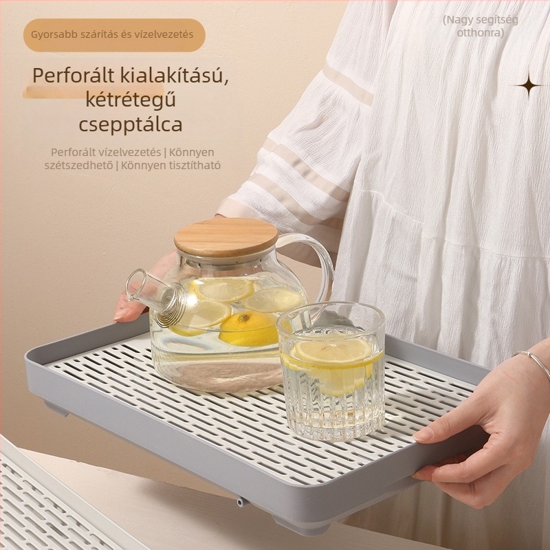 Kétszintes műanyag leeresztő tálca konyhához, pohár- és evőeszköz-tartó, gyümölcs- és zöldségtároló