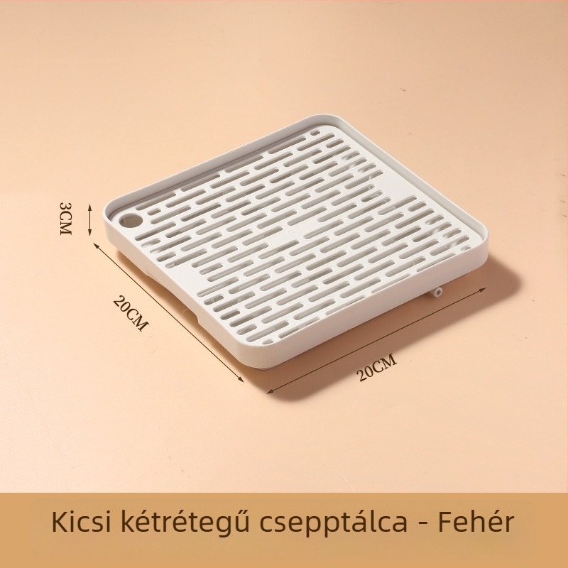 Kétszintes műanyag leeresztő tálca konyhához, pohár- és evőeszköz-tartó, gyümölcs- és zöldségtároló