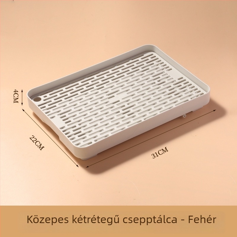 Kétszintes műanyag leeresztő tálca konyhához, pohár- és evőeszköz-tartó, gyümölcs- és zöldségtároló