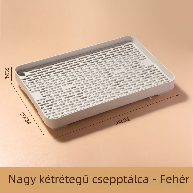 Kétszintes műanyag leeresztő tálca konyhához, pohár- és evőeszköz-tartó, gyümölcs- és zöldségtároló