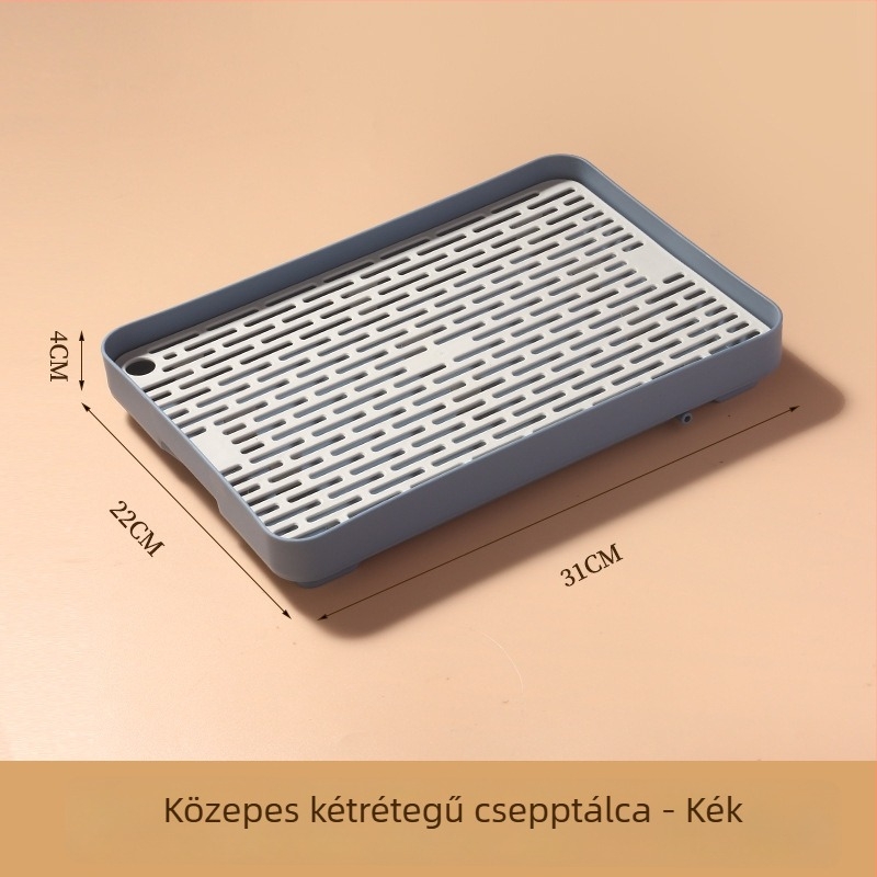 Kétszintes műanyag leeresztő tálca konyhához, pohár- és evőeszköz-tartó, gyümölcs- és zöldségtároló