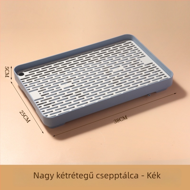 Kétszintes műanyag leeresztő tálca konyhához, pohár- és evőeszköz-tartó, gyümölcs- és zöldségtároló