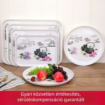Háztartási teás tálca – téglalap és kör alakú, európai stílusú pohár-tál, műanyag tároló tál, süteményes tál