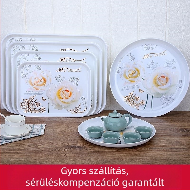 Háztartási teás tálca – téglalap és kör alakú, európai stílusú pohár-tál, műanyag tároló tál, süteményes tál