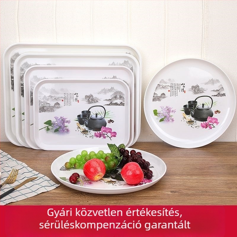 Háztartási teás tálca – téglalap és kör alakú, európai stílusú pohár-tál, műanyag tároló tál, süteményes tál