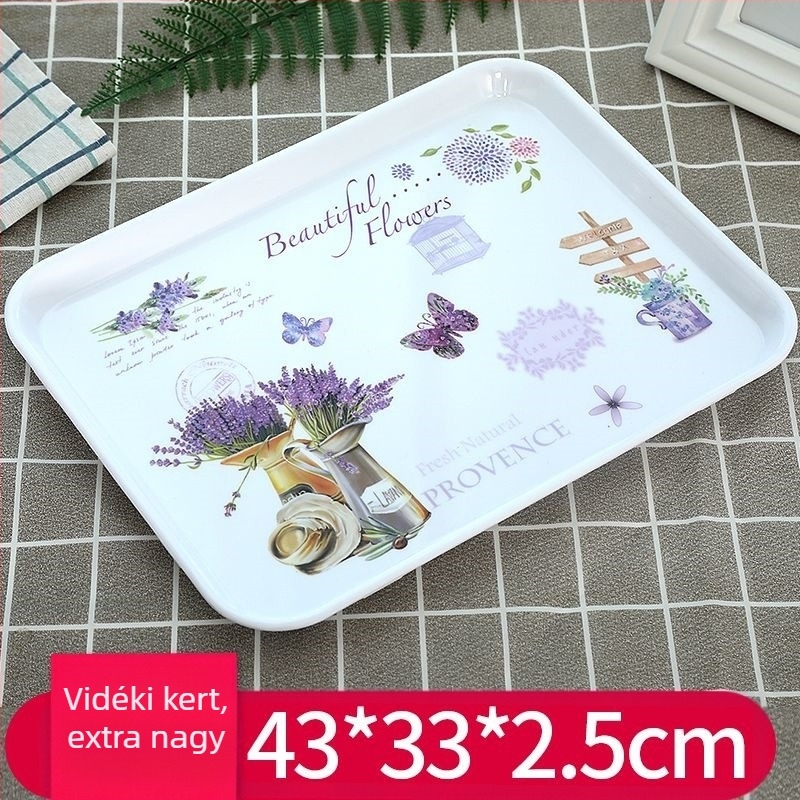 Háztartási teás tálca – téglalap és kör alakú, európai stílusú pohár-tál, műanyag tároló tál, süteményes tál
