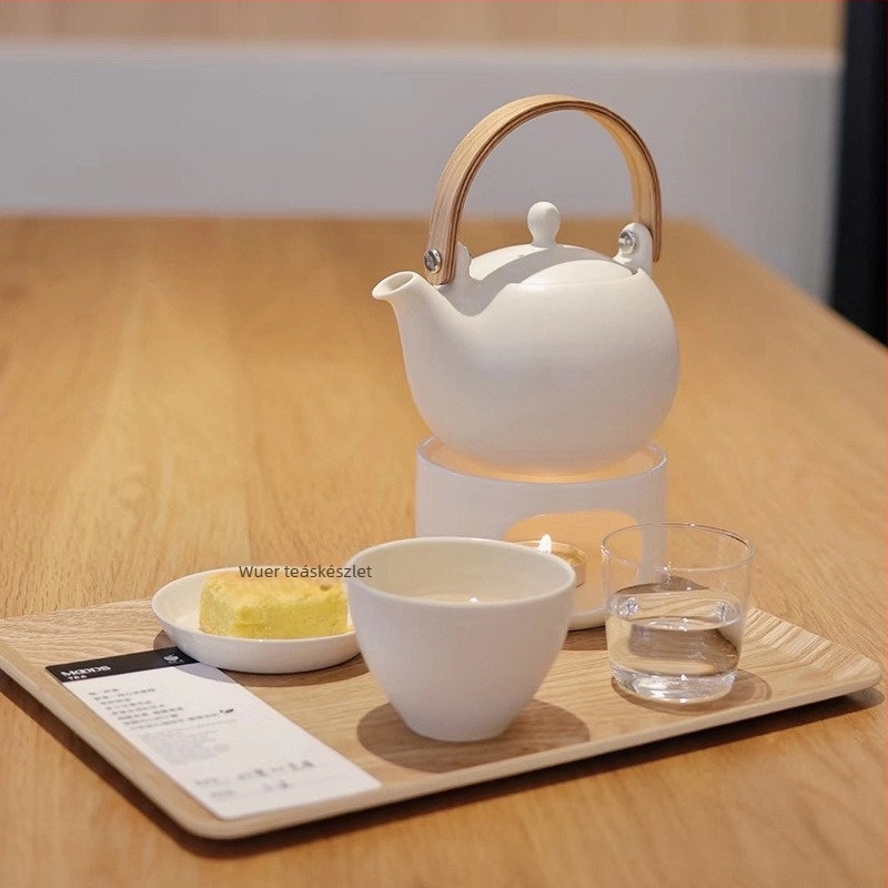 Modern kínai stílusú kerámiás teáskanna készlet ceremoniális teához – fehér porcelán matt felület, tartalmaz teáskannát, csészét és teás tálcát