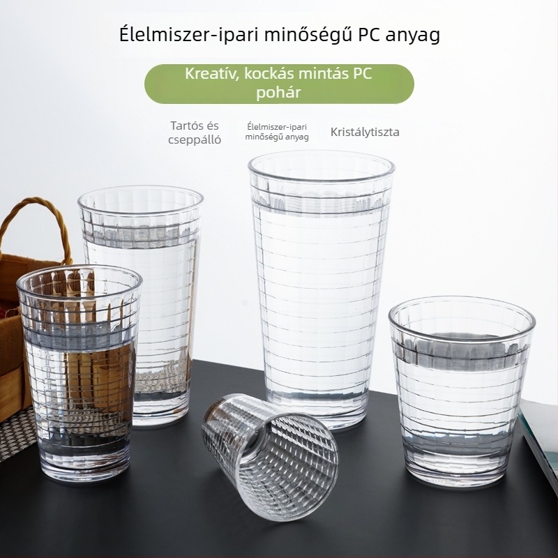 Élelmiszer-minőségű PC pohár, modern japán stílusú kockás mintával, ideális kávéhoz, gyümölcsléhez és tejes teához
