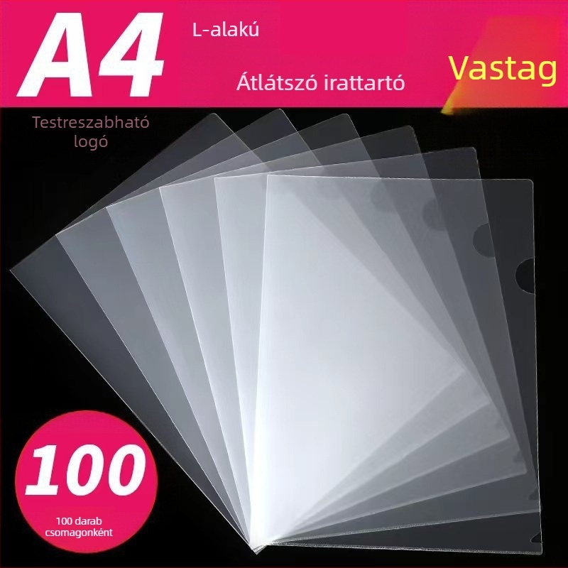 A4 átlátszó L-alakú irattartó, kétoldalas fedéllel, vastag kivitel, egylapos dokumentumzseb, dokumentum rendező