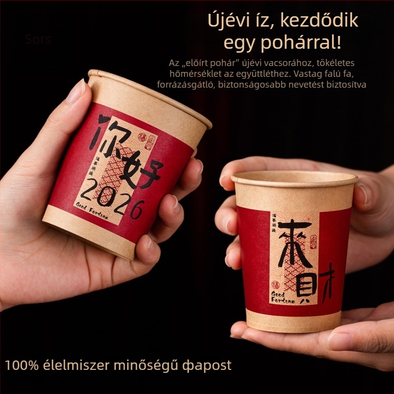 250 ml-es vastagított papír pohár egyetlen használatra, piros, otthoni használatra – Újév