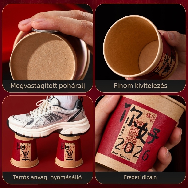 250 ml-es vastagított papír pohár egyetlen használatra, piros, otthoni használatra – Újév