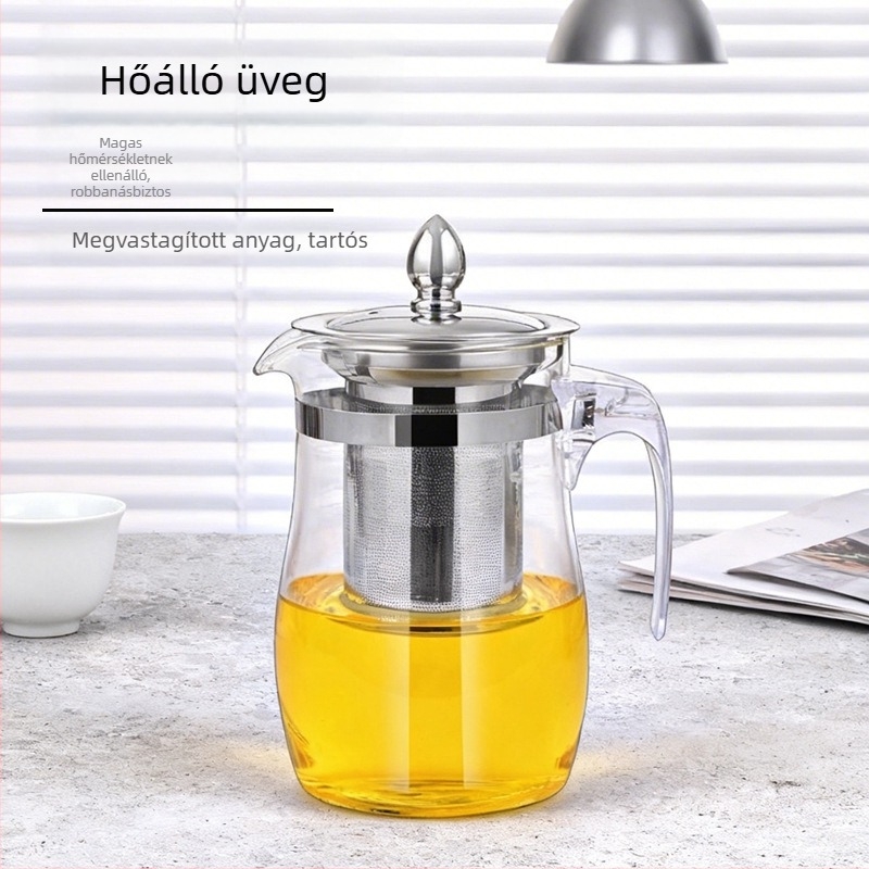 Hőálló üvegből készült virágtea teáskanna, tea és víz szétválasztása, kung-fu stílusú teáskészlet, 304 rozsdamentes acél szűrő, új modell