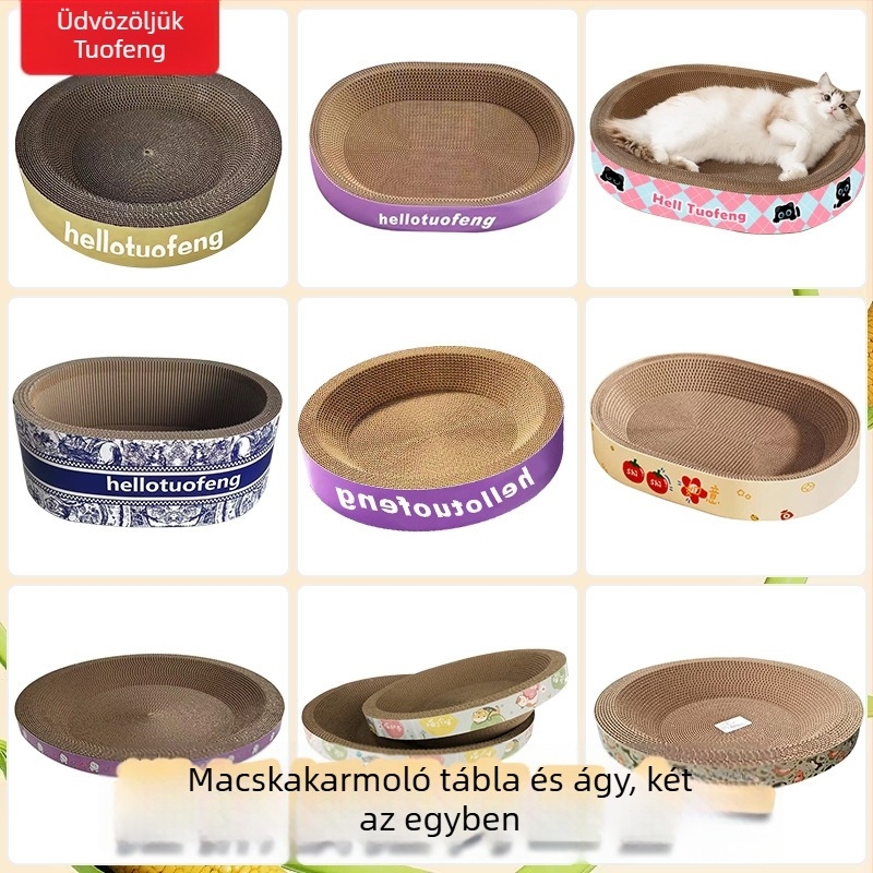 Macska karmolódeszka hullámkartonból, szöszmentes macskafészek, 3 az 1-ben macska játék és kiegészítők, testreszabható méret és logó