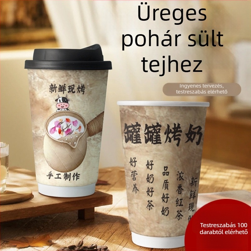 Egyszer használatos dupla falú papírpohár forró italokhoz, tejjel készült teához és kávéhoz, szigetelt belső, 500–700 ml
