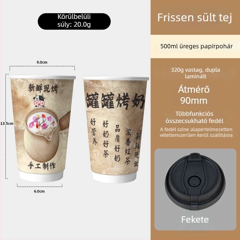 Egyszer használatos dupla falú papírpohár forró italokhoz, tejjel készült teához és kávéhoz, szigetelt belső, 500–700 ml