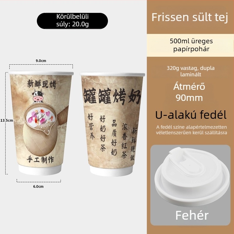 Egyszer használatos dupla falú papírpohár forró italokhoz, tejjel készült teához és kávéhoz, szigetelt belső, 500–700 ml