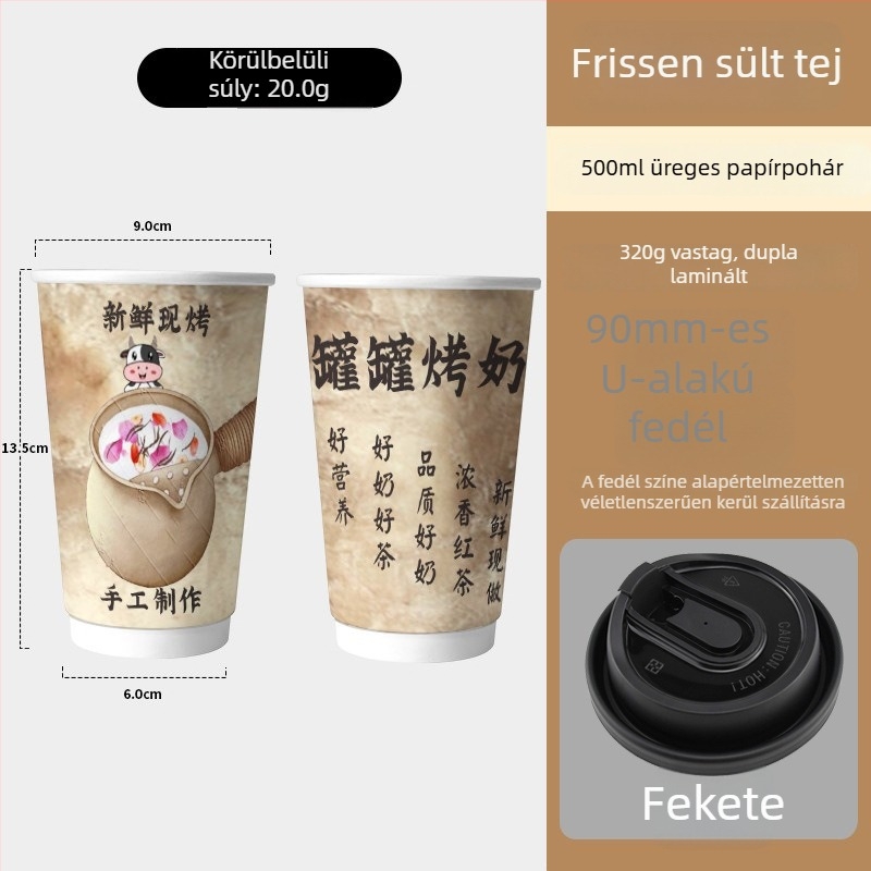 Egyszer használatos dupla falú papírpohár forró italokhoz, tejjel készült teához és kávéhoz, szigetelt belső, 500–700 ml