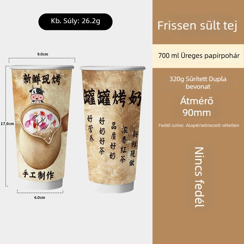Egyszer használatos dupla falú papírpohár forró italokhoz, tejjel készült teához és kávéhoz, szigetelt belső, 500–700 ml