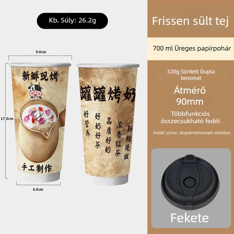 Egyszer használatos dupla falú papírpohár forró italokhoz, tejjel készült teához és kávéhoz, szigetelt belső, 500–700 ml