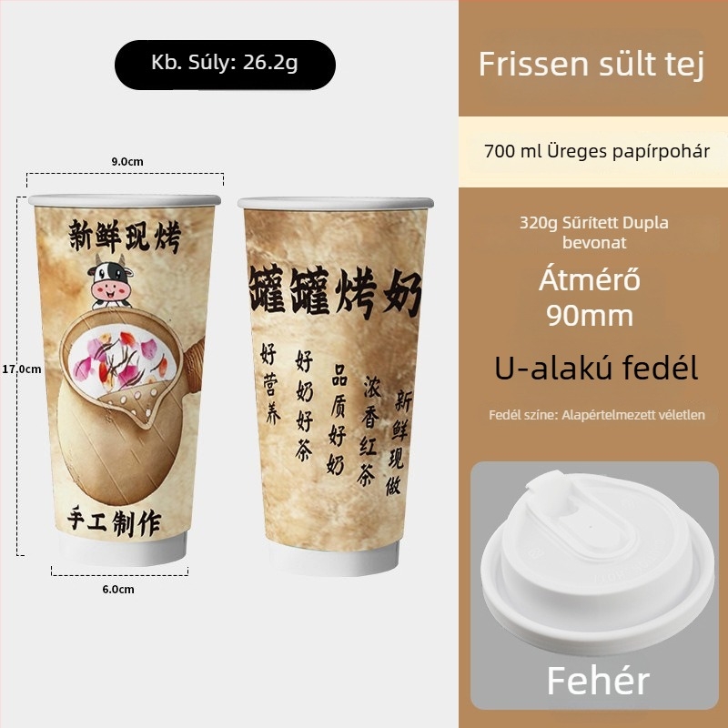 Egyszer használatos dupla falú papírpohár forró italokhoz, tejjel készült teához és kávéhoz, szigetelt belső, 500–700 ml