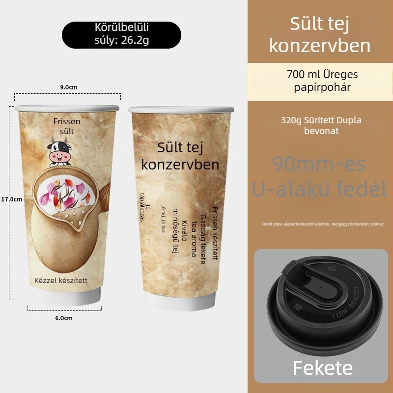 Egyszer használatos dupla falú papírpohár forró italokhoz, tejjel készült teához és kávéhoz, szigetelt belső, 500–700 ml