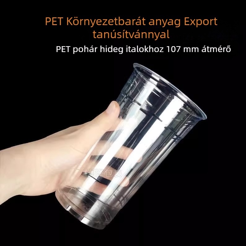 Egyszer használatos, átlátszó PET pohár, 107 mm átmérő, 1000 ml kapacitás, tejes teához és gyümölcsteához.