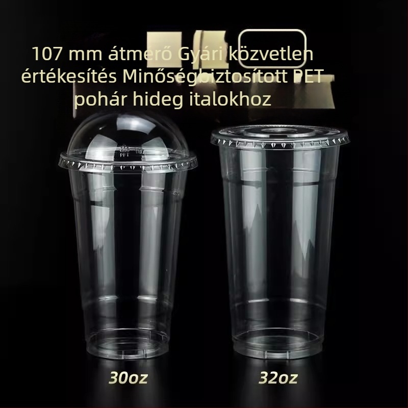 Egyszer használatos, átlátszó PET pohár, 107 mm átmérő, 1000 ml kapacitás, tejes teához és gyümölcsteához.