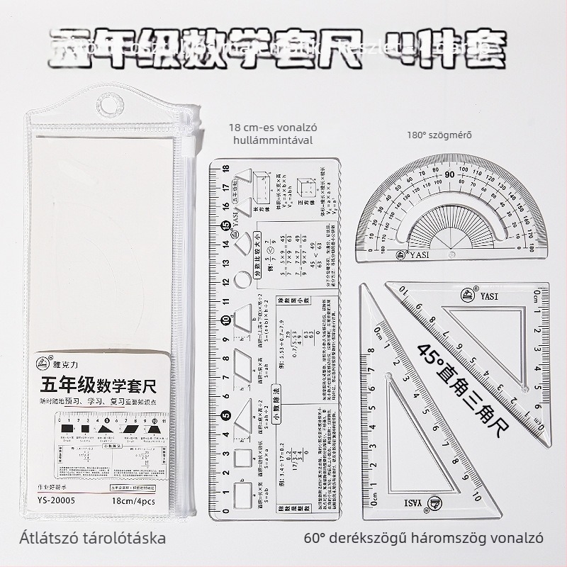 Átlátszó geometriai vonalzó készlet, 18 cm, diákoknak, 1–9. osztály, többfunkciós geometriai eszközök