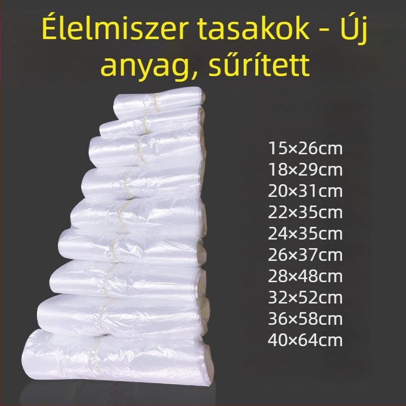 Fehér élelmiszer-minőségű műanyag zacskó, egyszer használatos, átlátszó, ételcsomagoláshoz