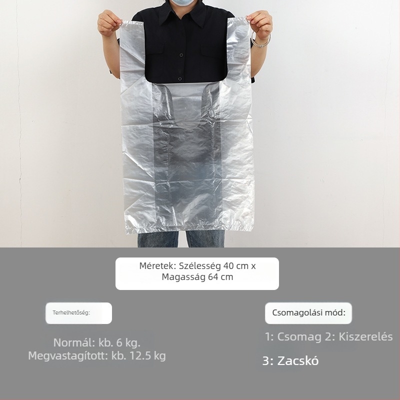 Fehér élelmiszer-minőségű műanyag zacskó, egyszer használatos, átlátszó, ételcsomagoláshoz
