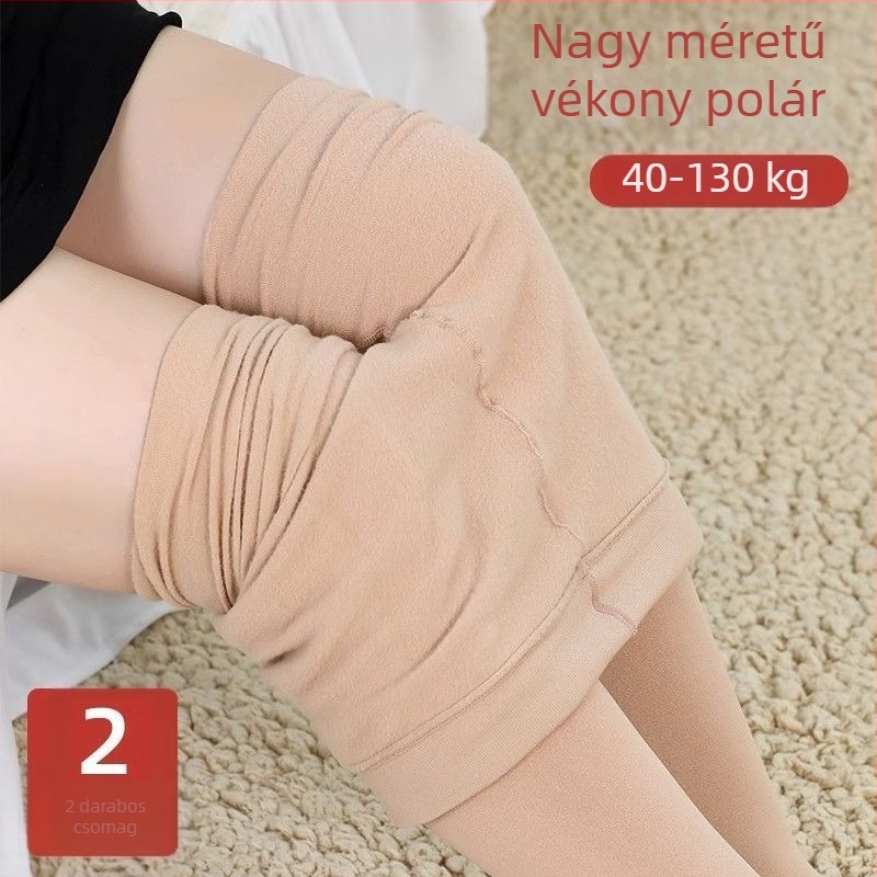 Plusz méretű fleece-bélésű leggings nőknek, tavasz–ősz, testszínű, egyszínű, közepesen vastag