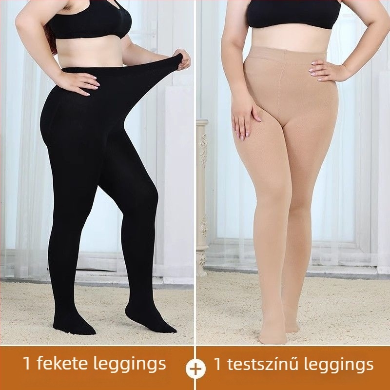 Plusz méretű fleece-bélésű leggings nőknek, tavasz–ősz, testszínű, egyszínű, közepesen vastag