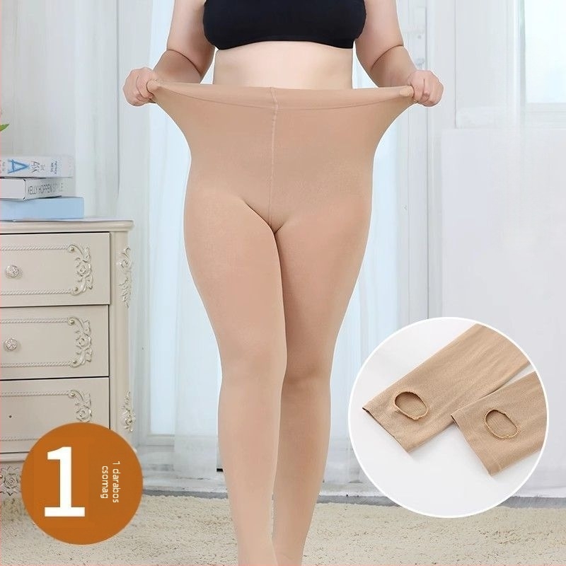 Plusz méretű fleece-bélésű leggings nőknek, tavasz–ősz, testszínű, egyszínű, közepesen vastag