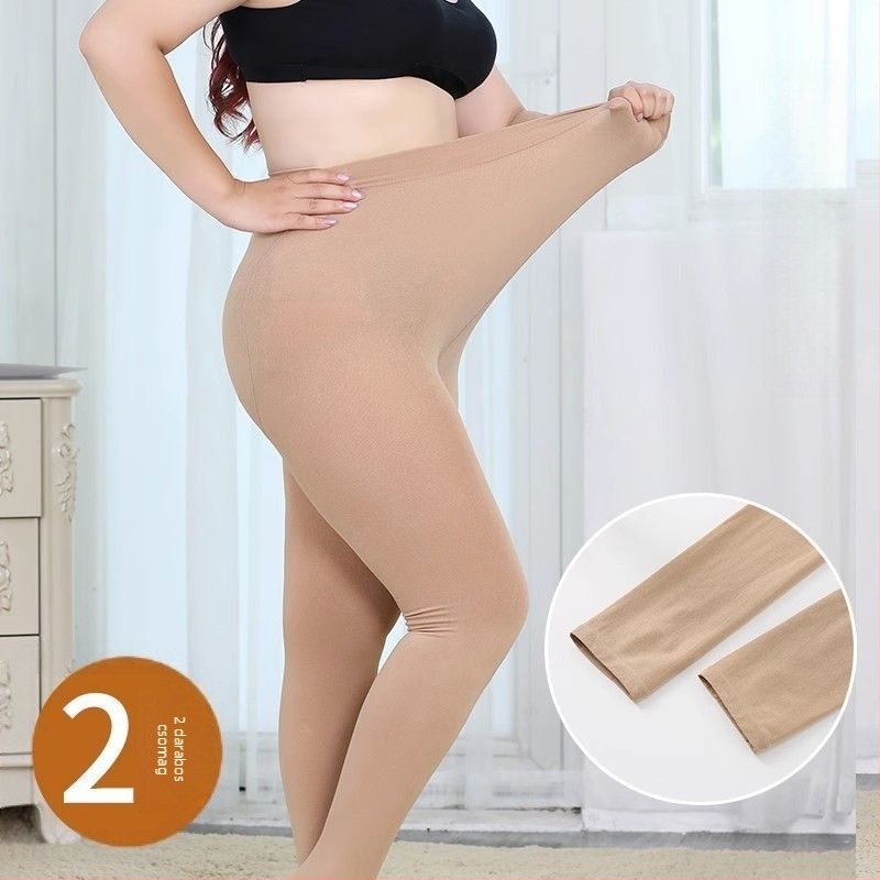 Plusz méretű fleece-bélésű leggings nőknek, tavasz–ősz, testszínű, egyszínű, közepesen vastag