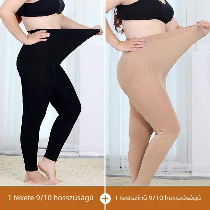 Plusz méretű fleece-bélésű leggings nőknek, tavasz–ősz, testszínű, egyszínű, közepesen vastag
