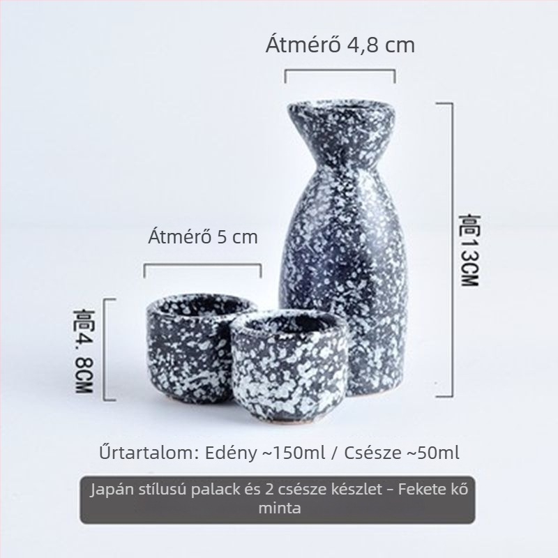 Japán stílusú szaké készlet vintage dékanterrel, melegítővel és csészékkel otthoni használatra