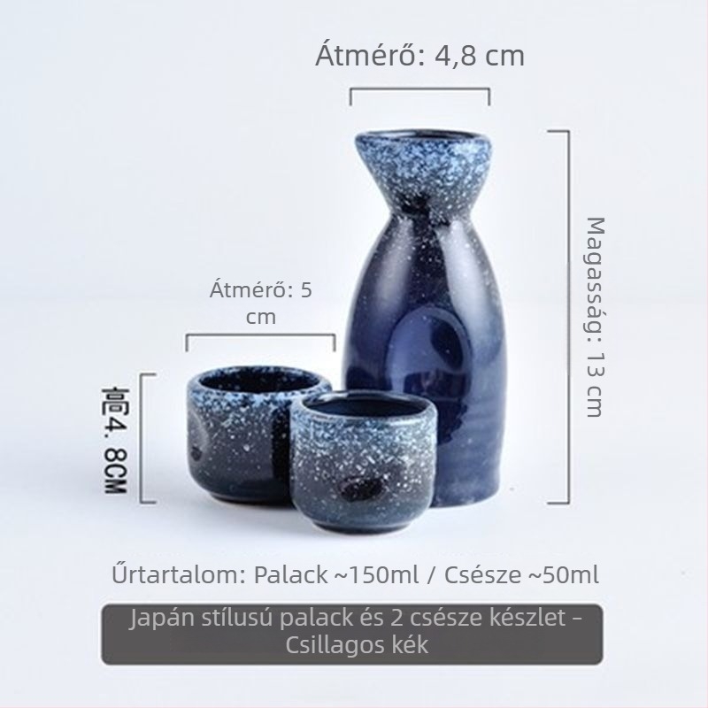 Japán stílusú szaké készlet vintage dékanterrel, melegítővel és csészékkel otthoni használatra