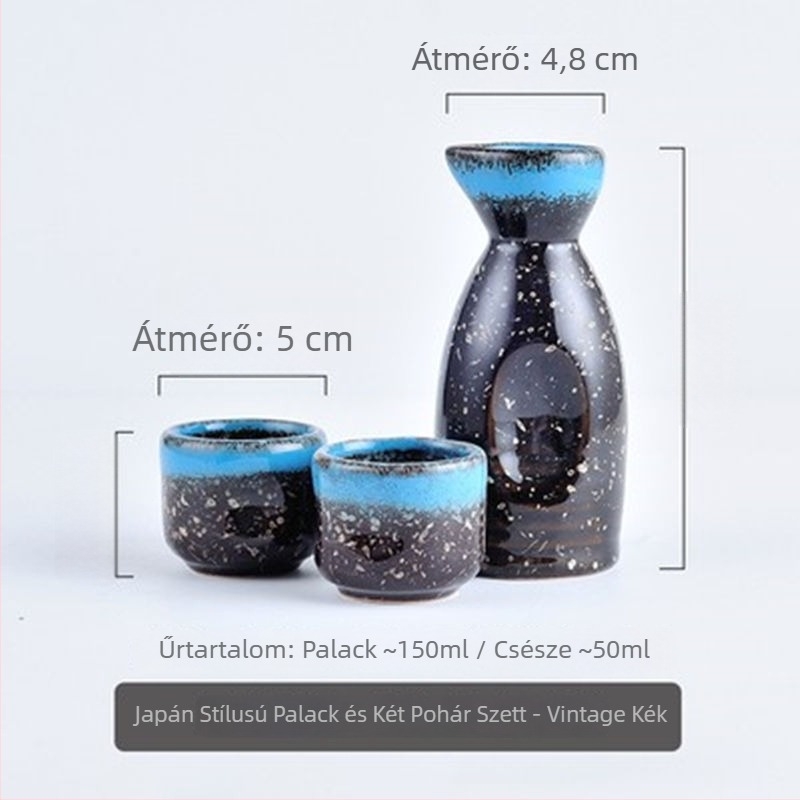 Japán stílusú szaké készlet vintage dékanterrel, melegítővel és csészékkel otthoni használatra