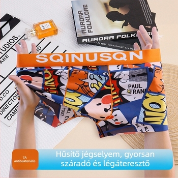 Új stílusú férfi ice silk alsónemű, aranyos és játékos dizájn, lélegző, vékony mintás boxer brief