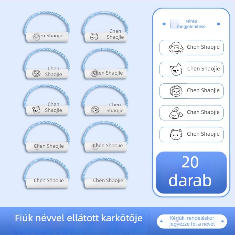 Óvodai névtáblák, vízálló, újrahasználható nyakpántok, anti-lost, alkalmas hátizsákhoz és cipőkhöz, rajzfilmszerű stílus