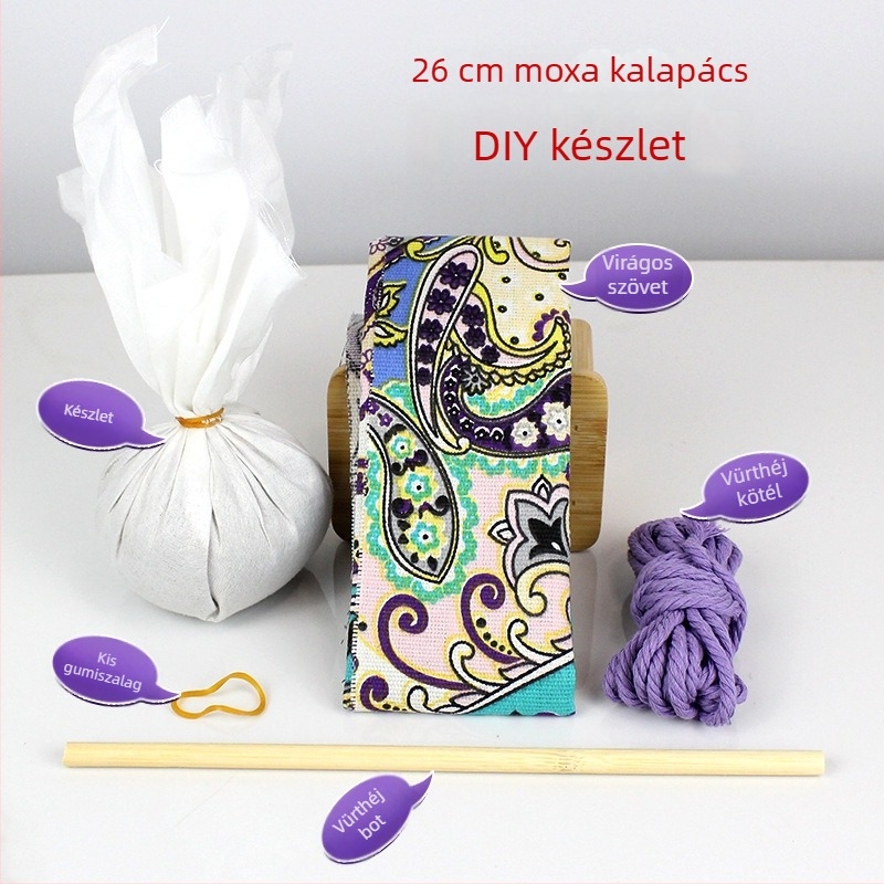 Mugwort kalapács – Kézzel készült DIY masszázs kalapács szatén brokát anyagkészlet (félkész wellness kalapács)