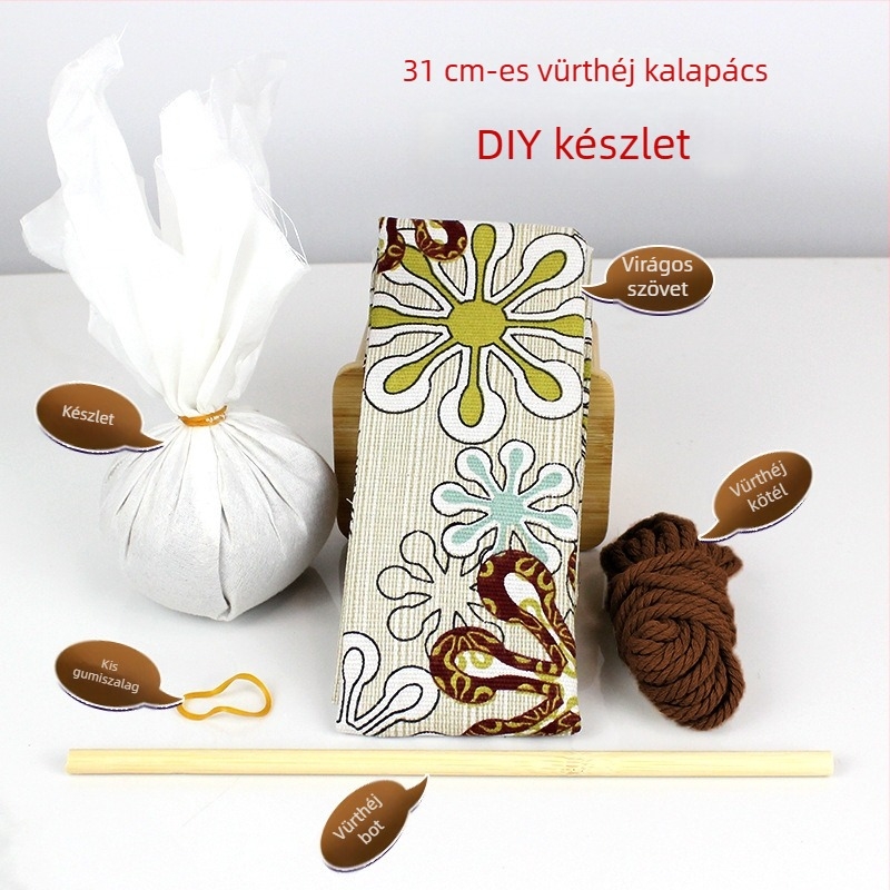 Mugwort kalapács – Kézzel készült DIY masszázs kalapács szatén brokát anyagkészlet (félkész wellness kalapács)