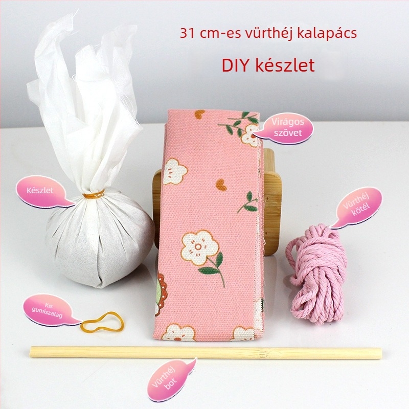 Mugwort kalapács – Kézzel készült DIY masszázs kalapács szatén brokát anyagkészlet (félkész wellness kalapács)