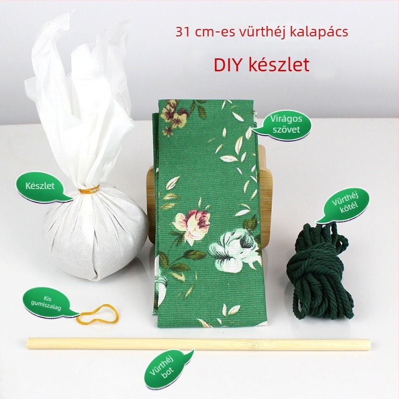 Mugwort kalapács – Kézzel készült DIY masszázs kalapács szatén brokát anyagkészlet (félkész wellness kalapács)